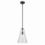 KICHLER 42199BKCS Everly 15.25" 1-Light Cone Pendant With Clear Seeded Glass In Black