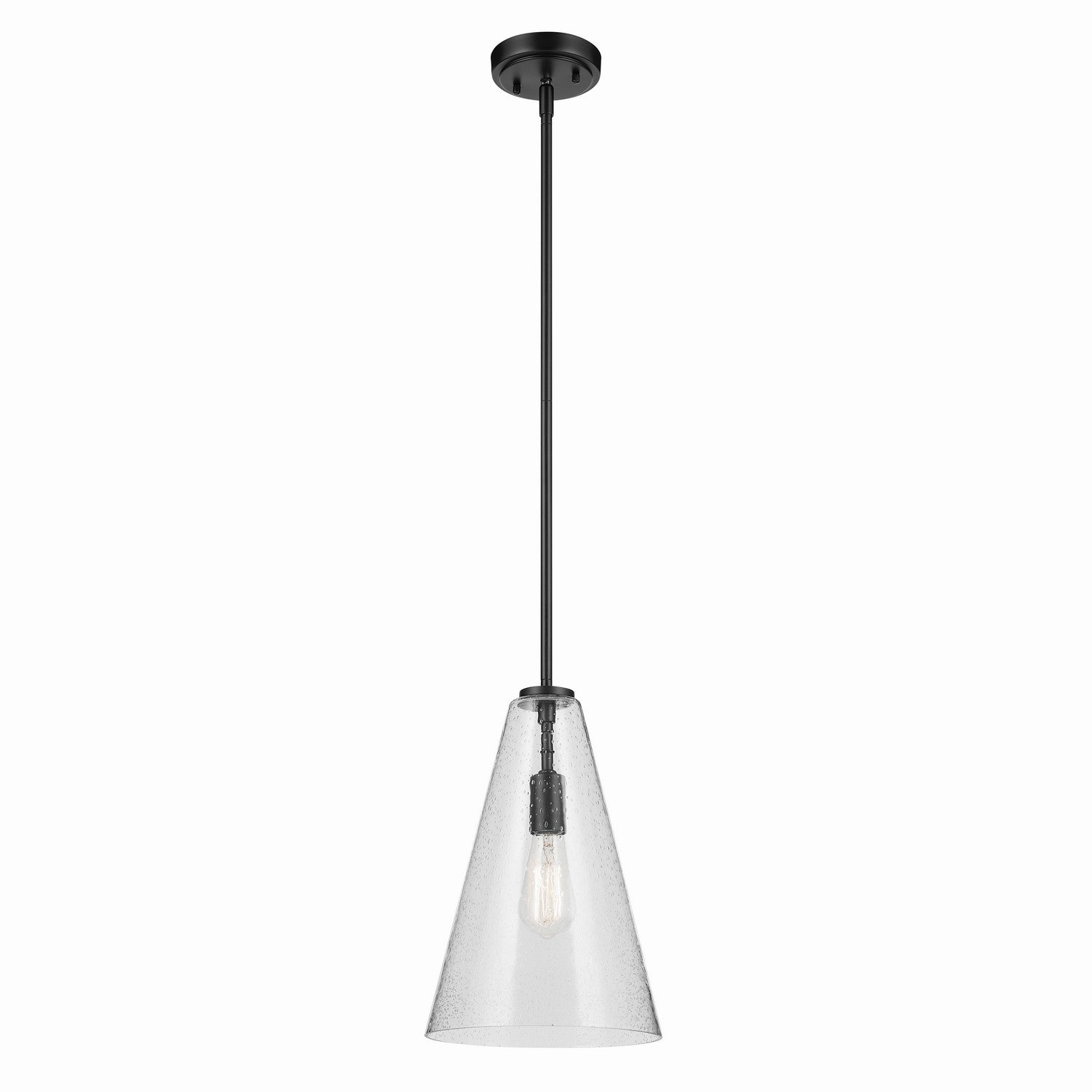 KICHLER 42199BKCS Everly 15.25" 1-Light Cone Pendant With Clear Seeded Glass In Black