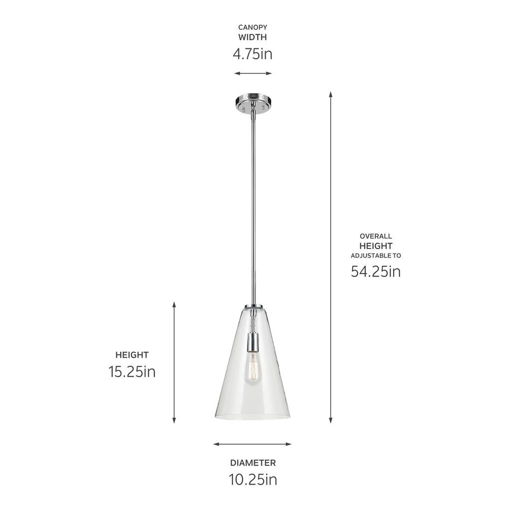 KICHLER 42199CH Everly 15.25" 1-Light Cone Pendant With Clear Glass In Chrome