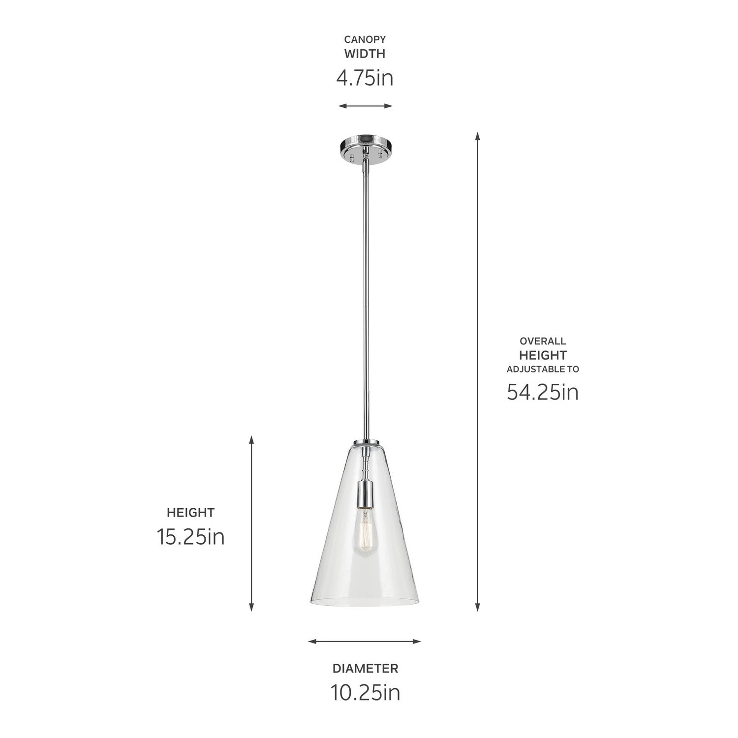 KICHLER 42199CH Everly 15.25" 1-Light Cone Pendant With Clear Glass In Chrome