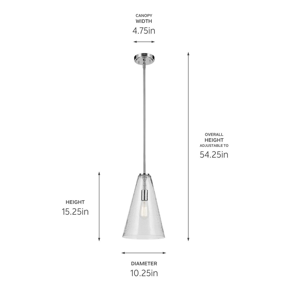 KICHLER 42199CHCS Everly 15.25" 1-Light Cone Pendant With Clear Seeded Glass In Chrome