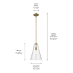 KICHLER 42199NBR Everly 15.25" 1-Light Cone Pendant With Clear Glass In Natural Brass