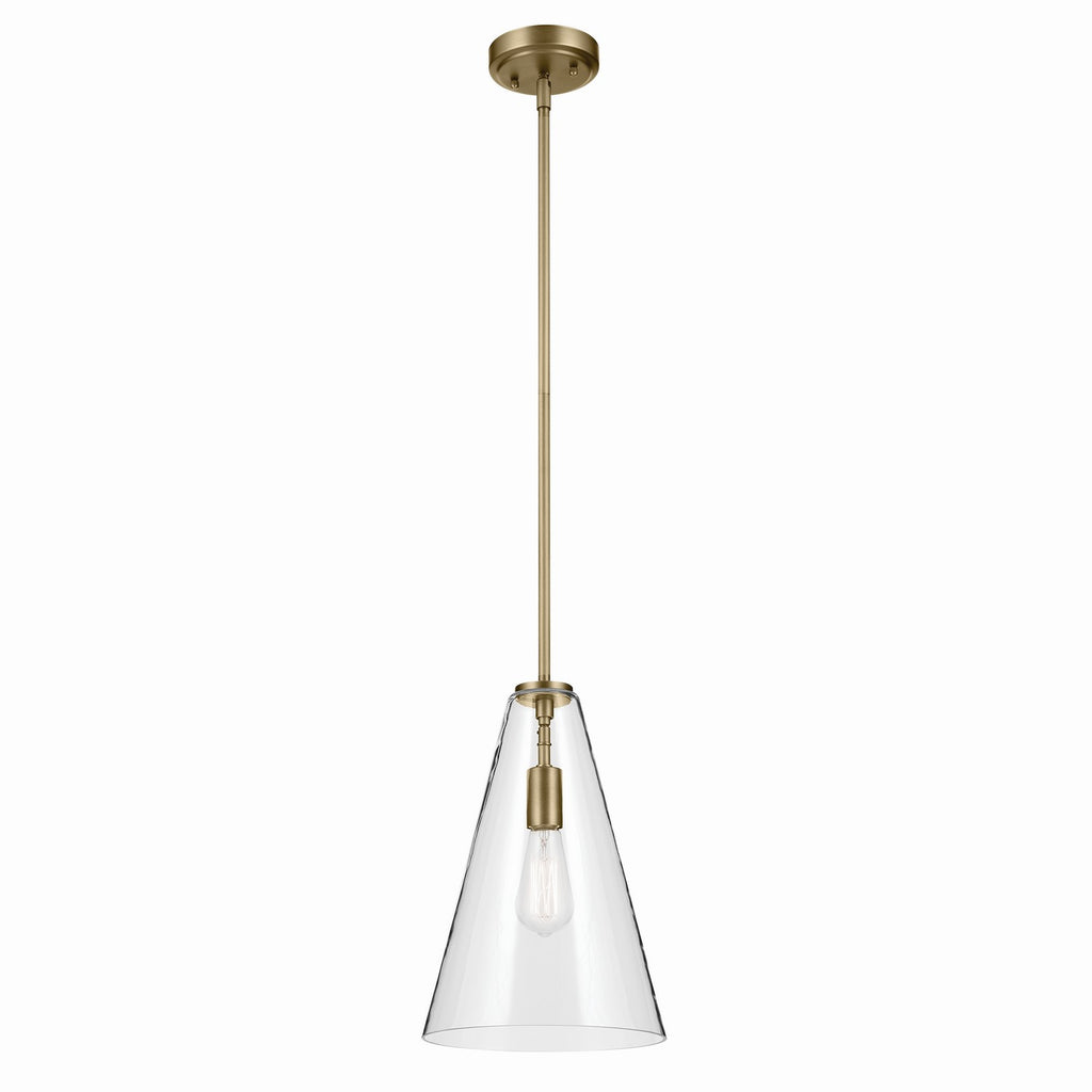 KICHLER 42199NBR Everly 15.25" 1-Light Cone Pendant With Clear Glass In Natural Brass
