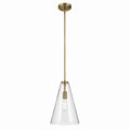 KICHLER 42199NBR Everly 15.25" 1-Light Cone Pendant With Clear Glass In Natural Brass