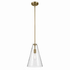 KICHLER 42199NBR Everly 15.25" 1-Light Cone Pendant With Clear Glass In Natural Brass