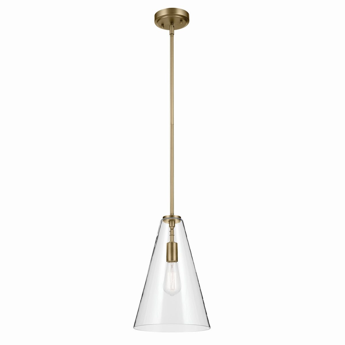 KICHLER 42199NBR Everly 15.25" 1-Light Cone Pendant With Clear Glass In Natural Brass