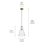 KICHLER 42199NBRCS Everly 15.25" 1-Light Cone Pendant With Clear Seeded Glass In Natural Brass
