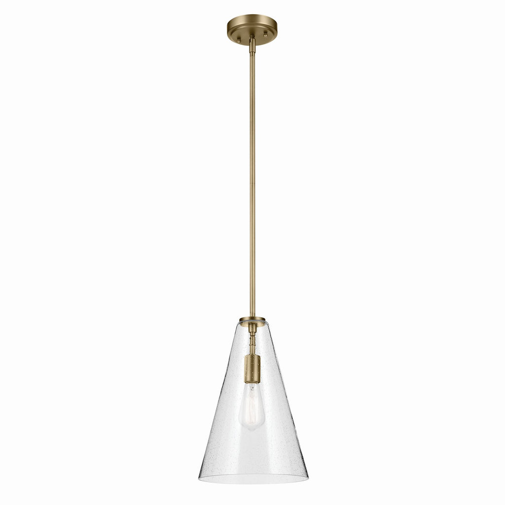 KICHLER 42199NBRCS Everly 15.25" 1-Light Cone Pendant With Clear Seeded Glass In Natural Brass