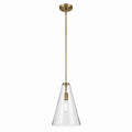 KICHLER 42199NBRCS Everly 15.25" 1-Light Cone Pendant With Clear Seeded Glass In Natural Brass