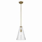 KICHLER 42199NBRCS Everly 15.25" 1-Light Cone Pendant With Clear Seeded Glass In Natural Brass