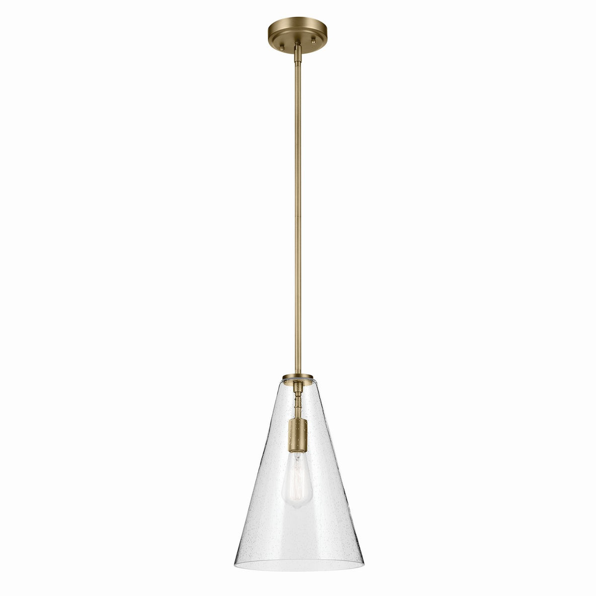 KICHLER 42199NBRCS Everly 15.25" 1-Light Cone Pendant With Clear Seeded Glass In Natural Brass
