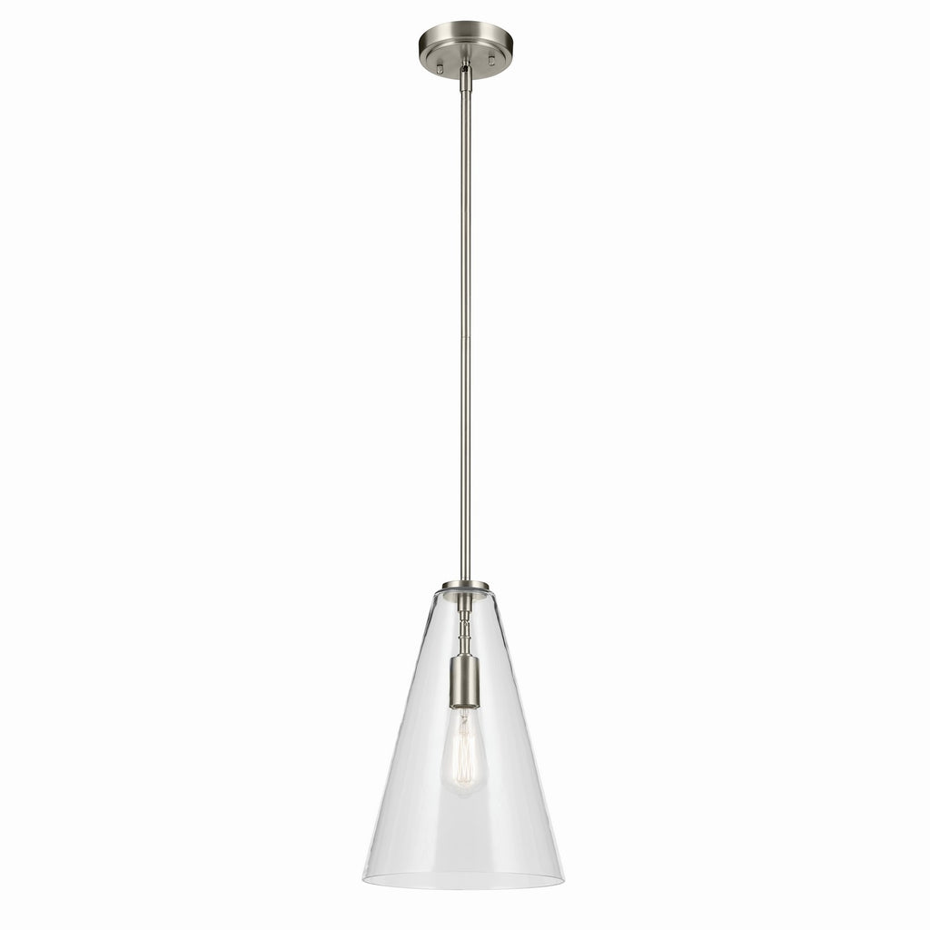 KICHLER 42199NI Everly 15.25" 1-Light Cone Pendant With Clear Glass In Brushed Nickel