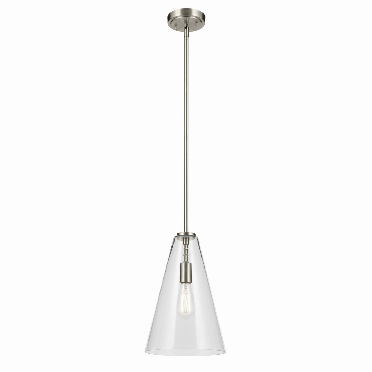KICHLER 42199NI Everly 15.25" 1-Light Cone Pendant With Clear Glass In Brushed Nickel