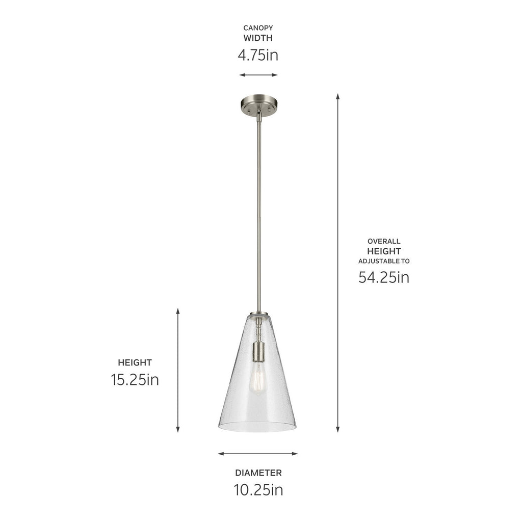KICHLER 42199NICS Everly 15.25" 1-Light Cone Pendant With Clear Seeded Glass In Brushed Nickel