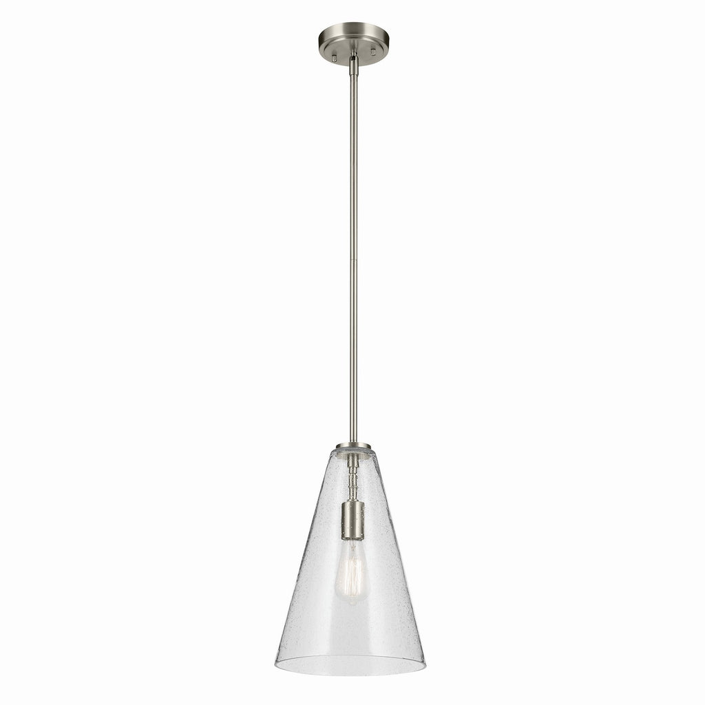 KICHLER 42199NICS Everly 15.25" 1-Light Cone Pendant With Clear Seeded Glass In Brushed Nickel