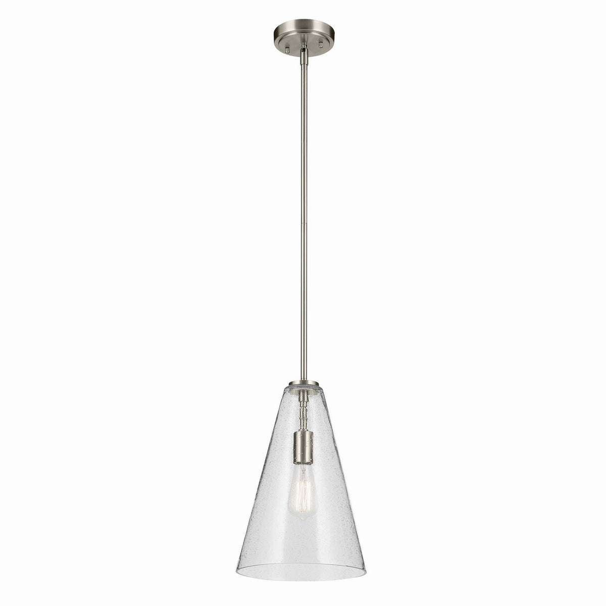 KICHLER 42199NICS Everly 15.25" 1-Light Cone Pendant With Clear Seeded Glass In Brushed Nickel