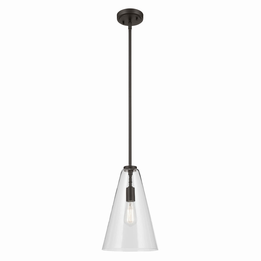 KICHLER 42199OZ Everly 15.25" 1-Light Cone Pendant With Clear Glass In Olde Bronze