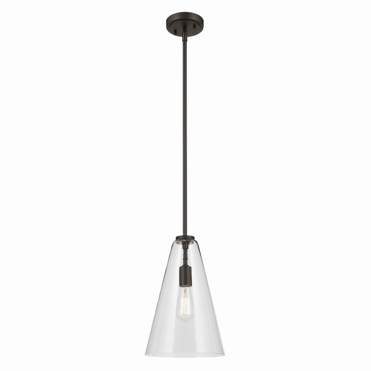 KICHLER 42199OZ Everly 15.25" 1-Light Cone Pendant With Clear Glass In Olde Bronze
