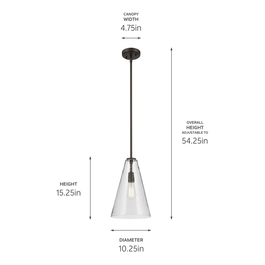 KICHLER 42199OZCS Everly 15.25" 1-Light Cone Pendant With Clear Seeded Glass In Olde Bronze