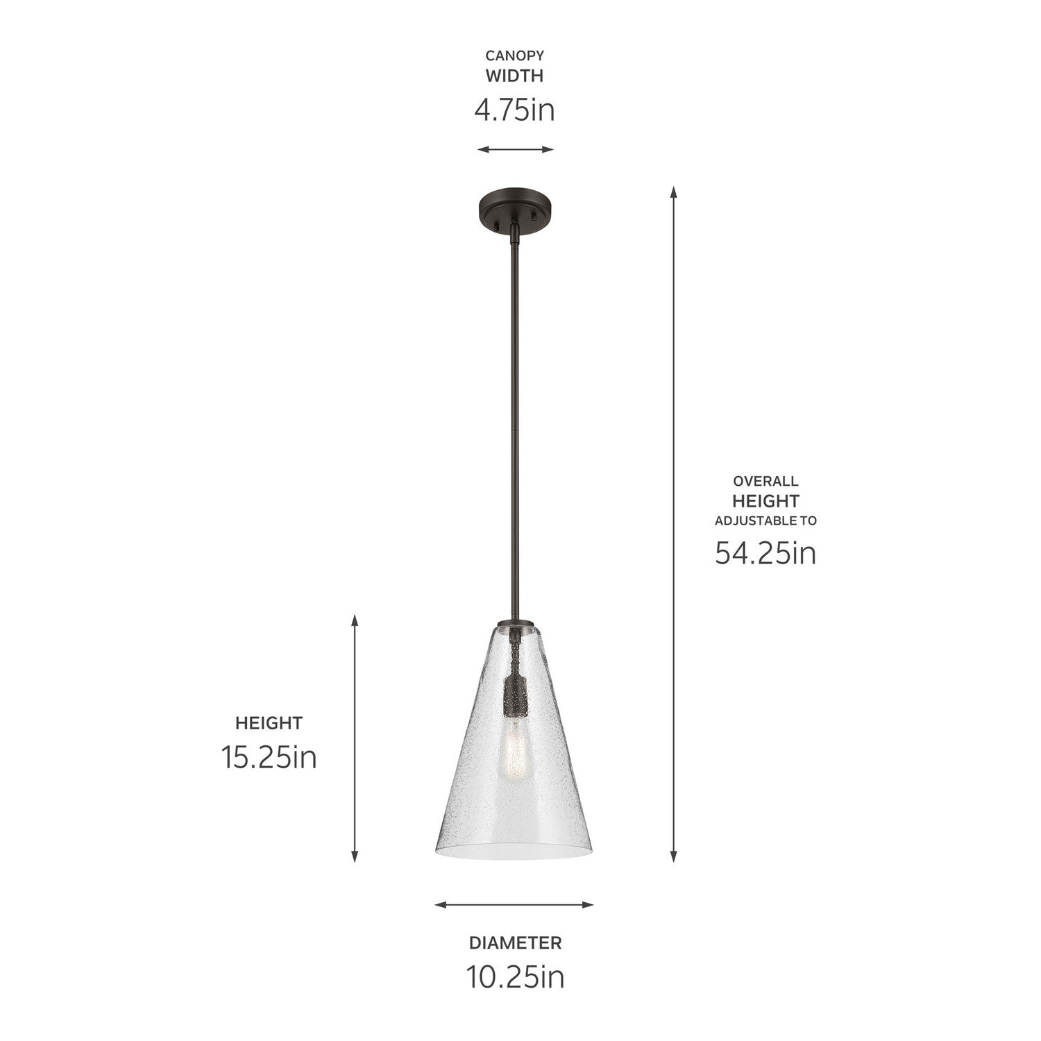KICHLER 42199OZCS Everly 15.25" 1-Light Cone Pendant With Clear Seeded Glass In Olde Bronze
