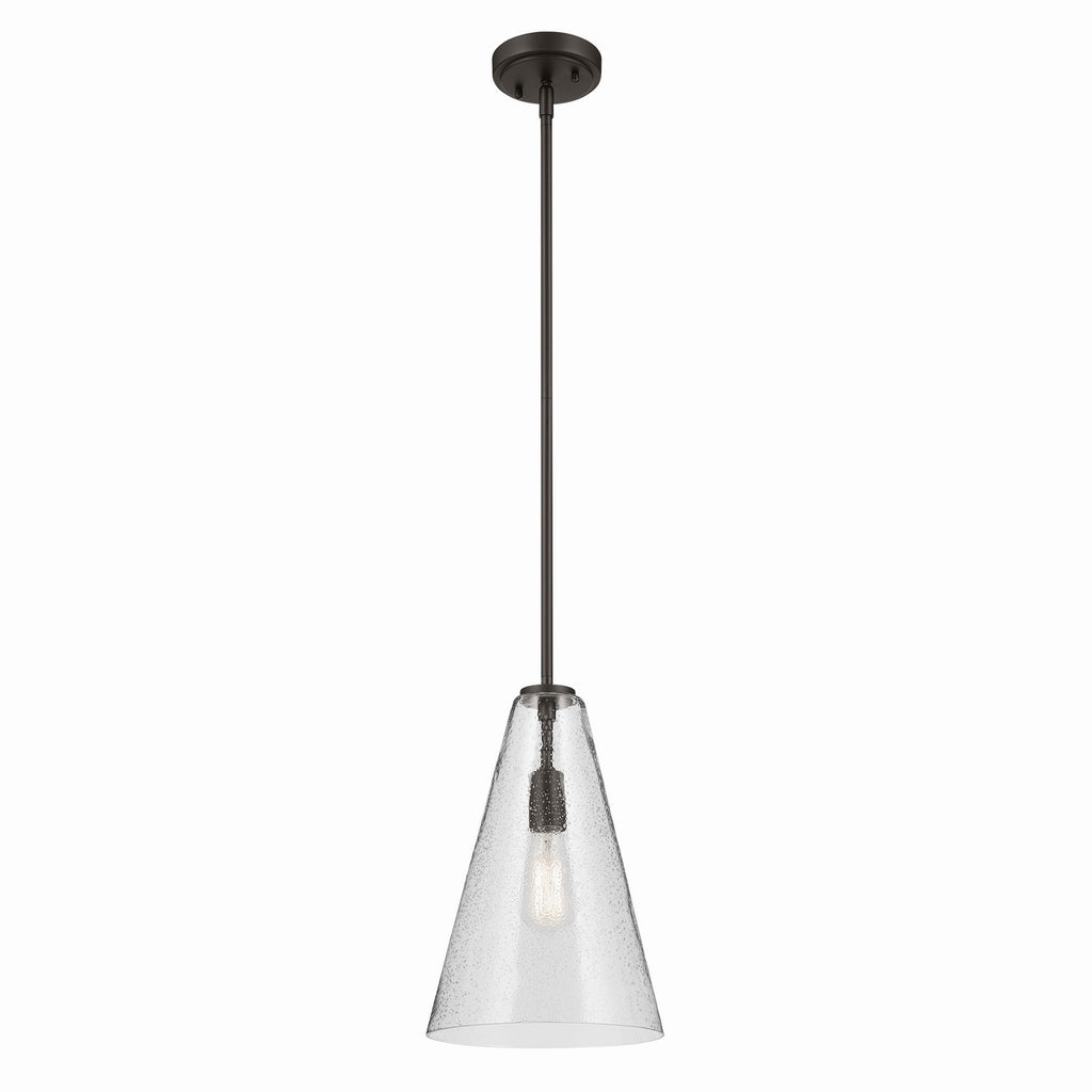 KICHLER 42199OZCS Everly 15.25" 1-Light Cone Pendant With Clear Seeded Glass In Olde Bronze