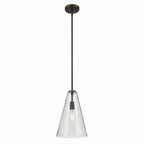 KICHLER 42199OZCS Everly 15.25" 1-Light Cone Pendant With Clear Seeded Glass In Olde Bronze