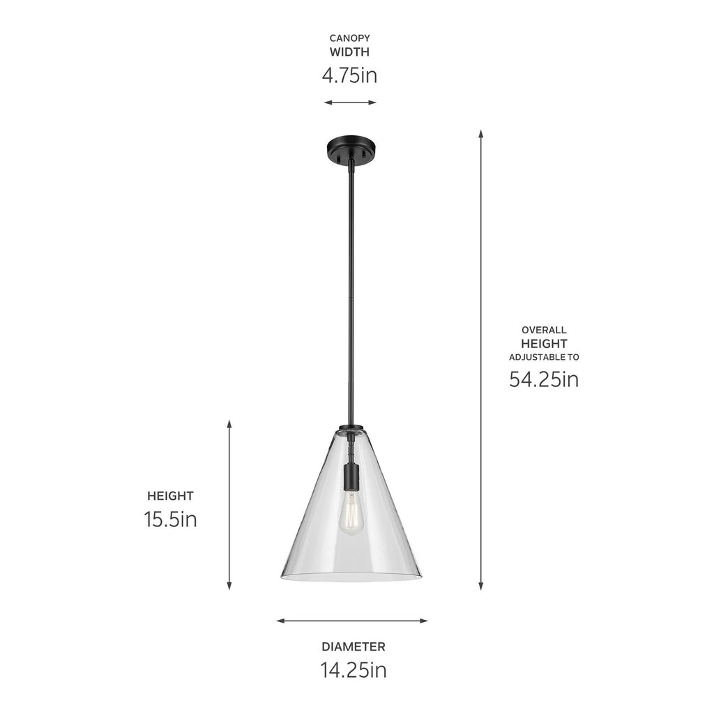 KICHLER 42200BK Everly 15.5" 1-Light Cone Pendant With Clear Glass In Black