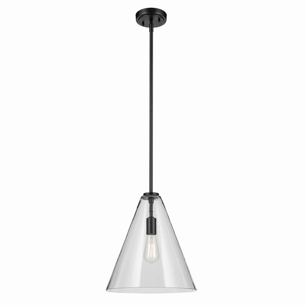 KICHLER 42200BK Everly 15.5" 1-Light Cone Pendant With Clear Glass In Black