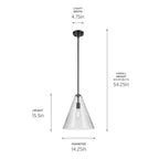 KICHLER 42200BKCS Everly 15.5" 1-Light Cone Pendant With Clear Seeded Glass In Black