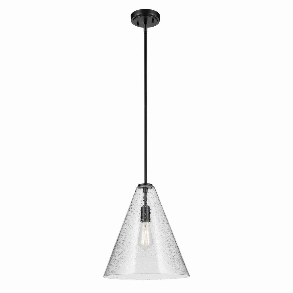 KICHLER 42200BKCS Everly 15.5" 1-Light Cone Pendant With Clear Seeded Glass In Black