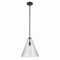 KICHLER 42200BKCS Everly 15.5" 1-Light Cone Pendant With Clear Seeded Glass In Black