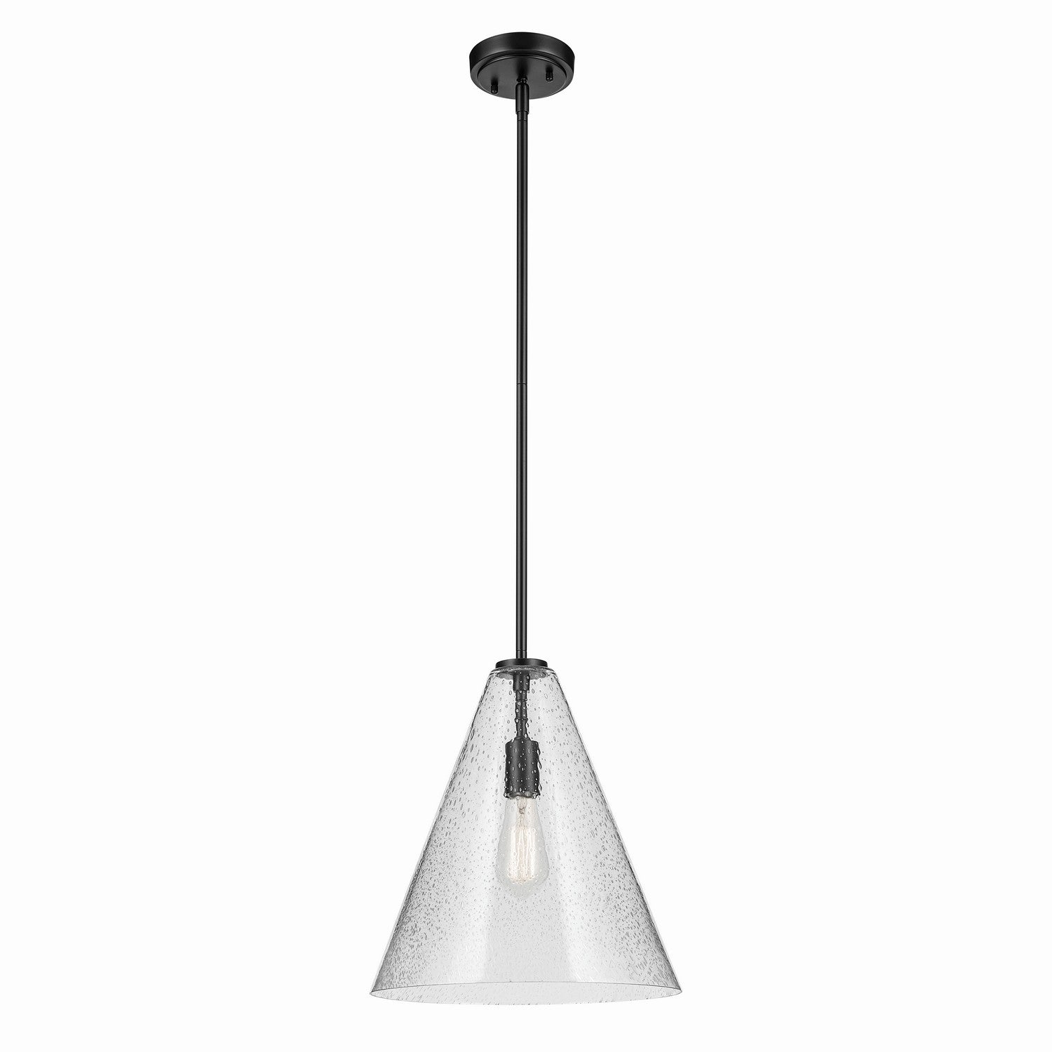 KICHLER 42200BKCS Everly 15.5" 1-Light Cone Pendant With Clear Seeded Glass In Black