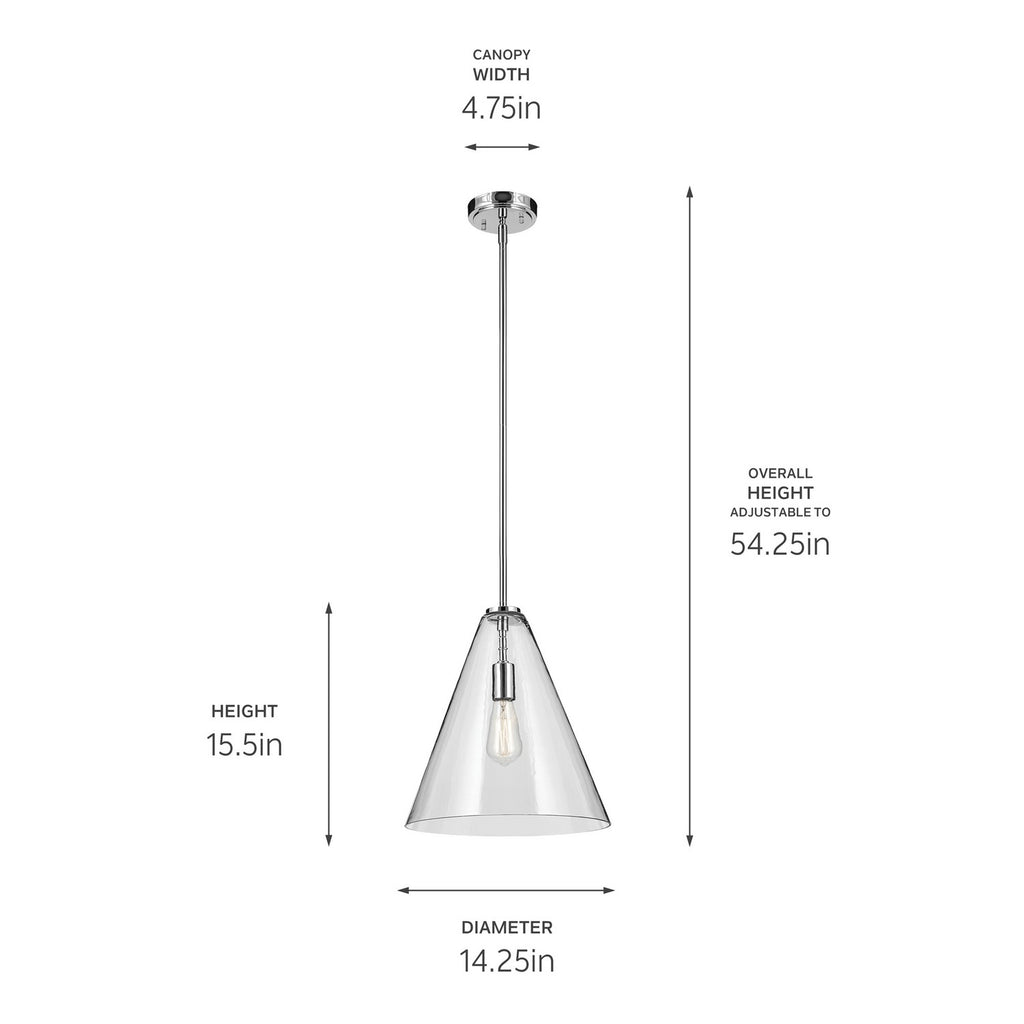 KICHLER 42200CH Everly 15.5" 1-Light Cone Pendant With Clear Glass In Chrome
