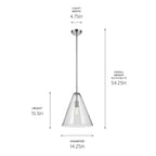 KICHLER 42200CH Everly 15.5" 1-Light Cone Pendant With Clear Glass In Chrome