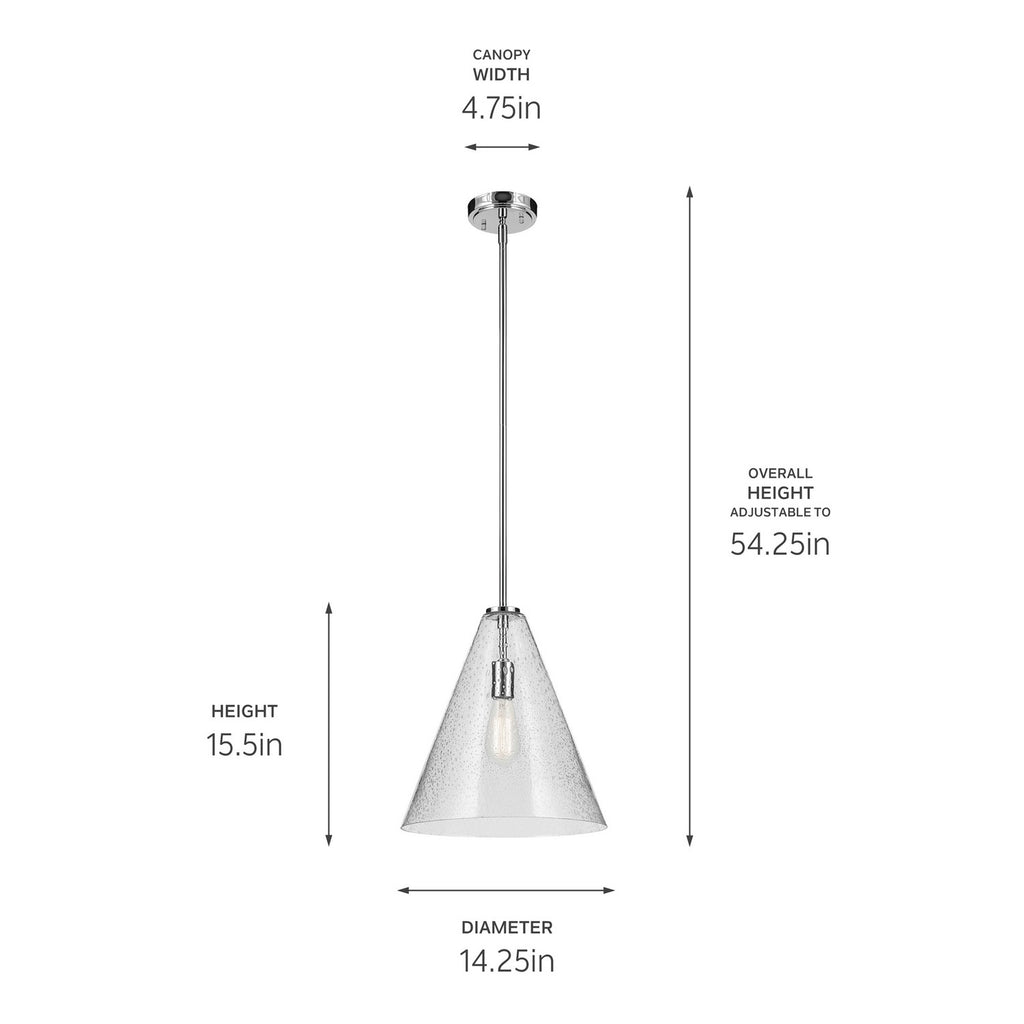 KICHLER 42200CHCS Everly 15.5" 1-Light Cone Pendant With Clear Seeded Glass In Chrome