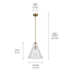 KICHLER 42200NBR Everly 15.5" 1-Light Cone Pendant With Clear Glass In Natural Brass
