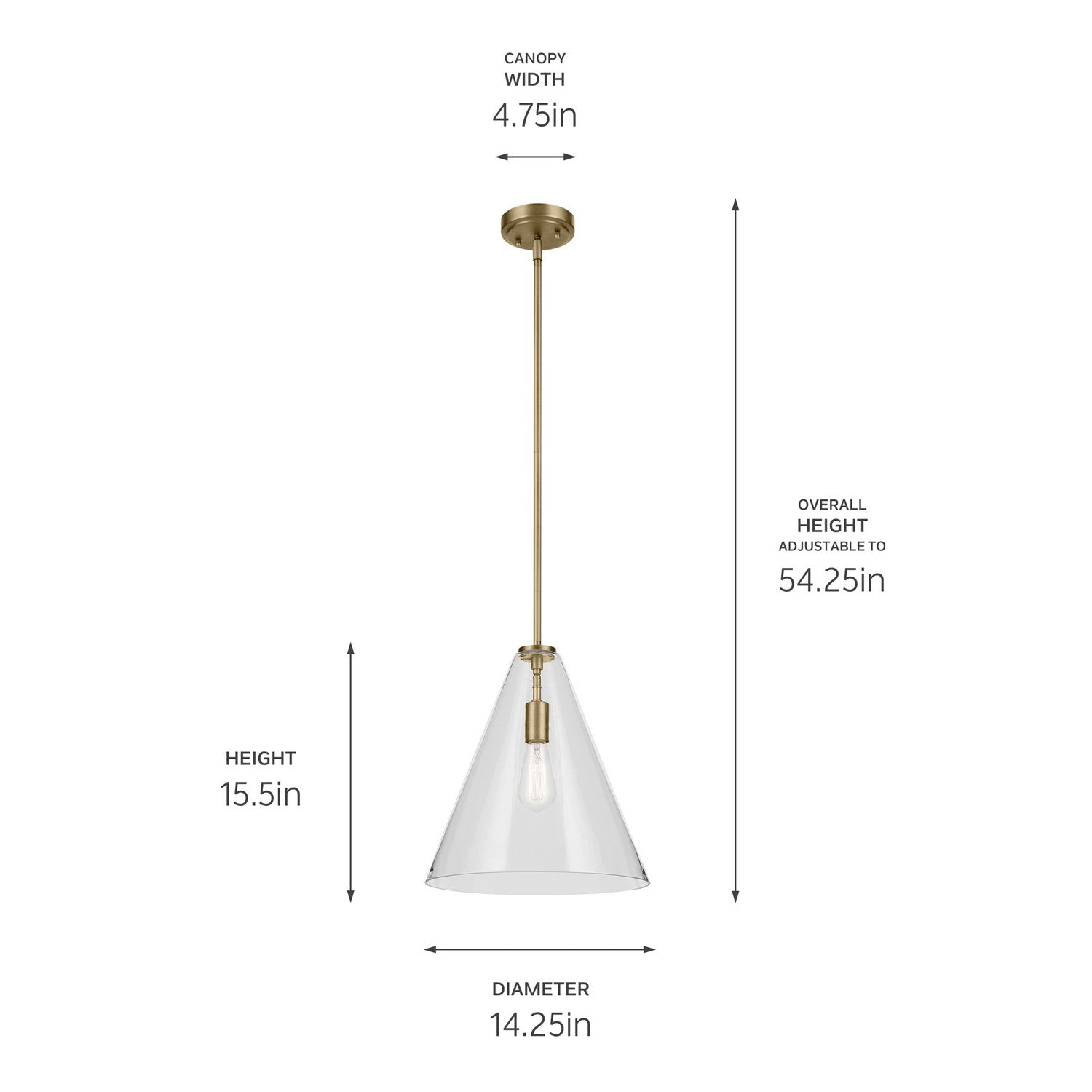 KICHLER 42200NBR Everly 15.5" 1-Light Cone Pendant With Clear Glass In Natural Brass