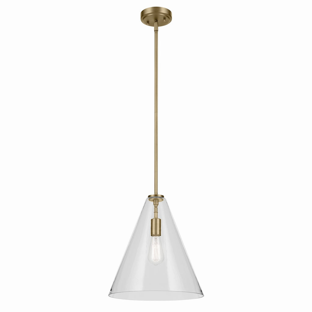 KICHLER 42200NBR Everly 15.5" 1-Light Cone Pendant With Clear Glass In Natural Brass