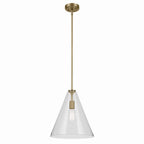 KICHLER 42200NBR Everly 15.5" 1-Light Cone Pendant With Clear Glass In Natural Brass