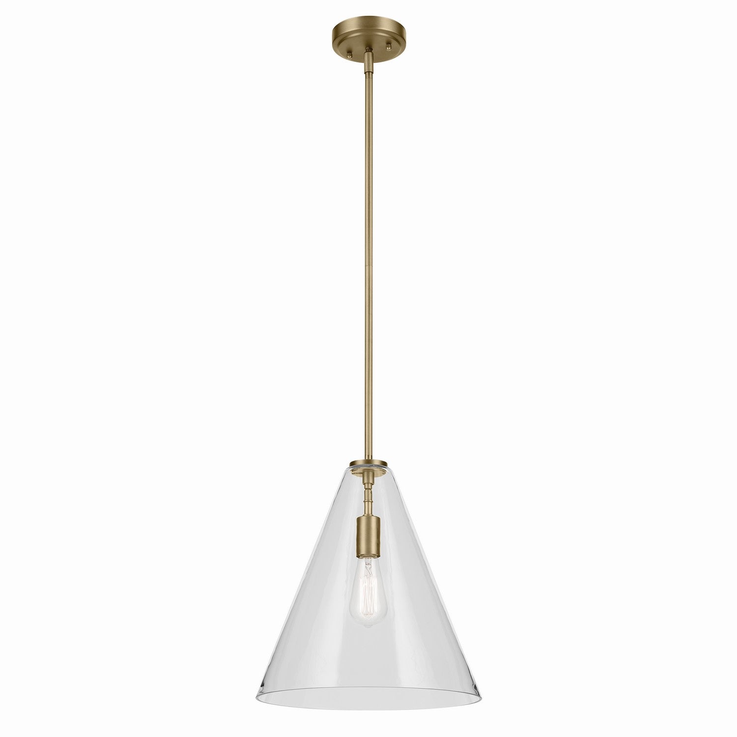 KICHLER 42200NBR Everly 15.5" 1-Light Cone Pendant With Clear Glass In Natural Brass