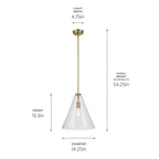KICHLER 42200NBRCS Everly 15.5" 1-Light Cone Pendant With Clear Seeded Glass In Natural Brass