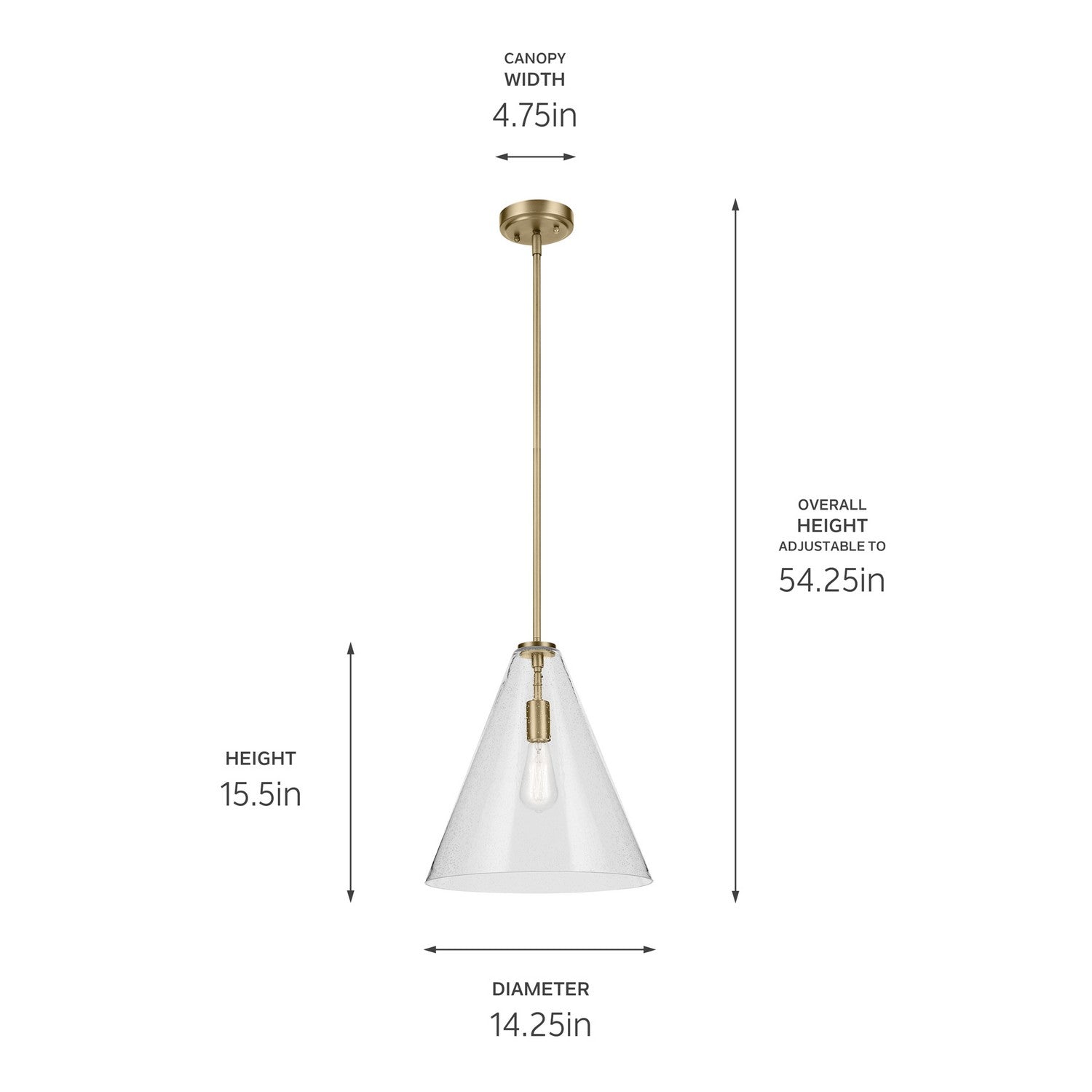 KICHLER 42200NBRCS Everly 15.5" 1-Light Cone Pendant With Clear Seeded Glass In Natural Brass