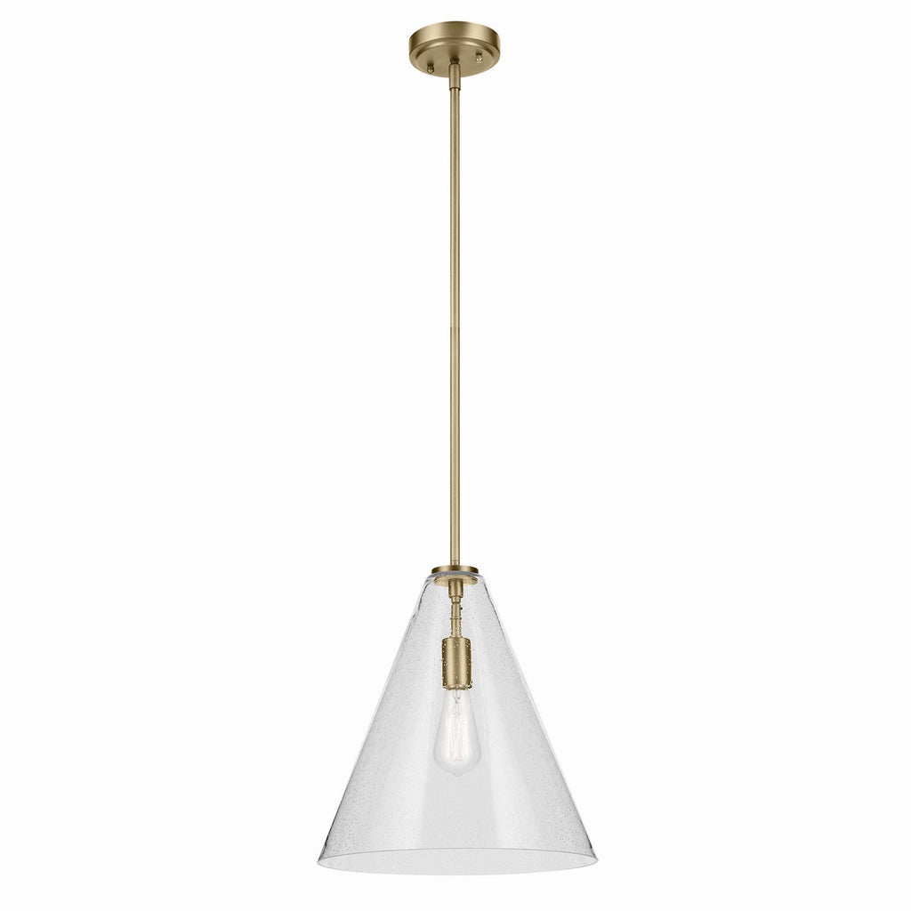 KICHLER 42200NBRCS Everly 15.5" 1-Light Cone Pendant With Clear Seeded Glass In Natural Brass