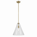 KICHLER 42200NBRCS Everly 15.5" 1-Light Cone Pendant With Clear Seeded Glass In Natural Brass
