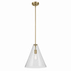 KICHLER 42200NBRCS Everly 15.5" 1-Light Cone Pendant With Clear Seeded Glass In Natural Brass