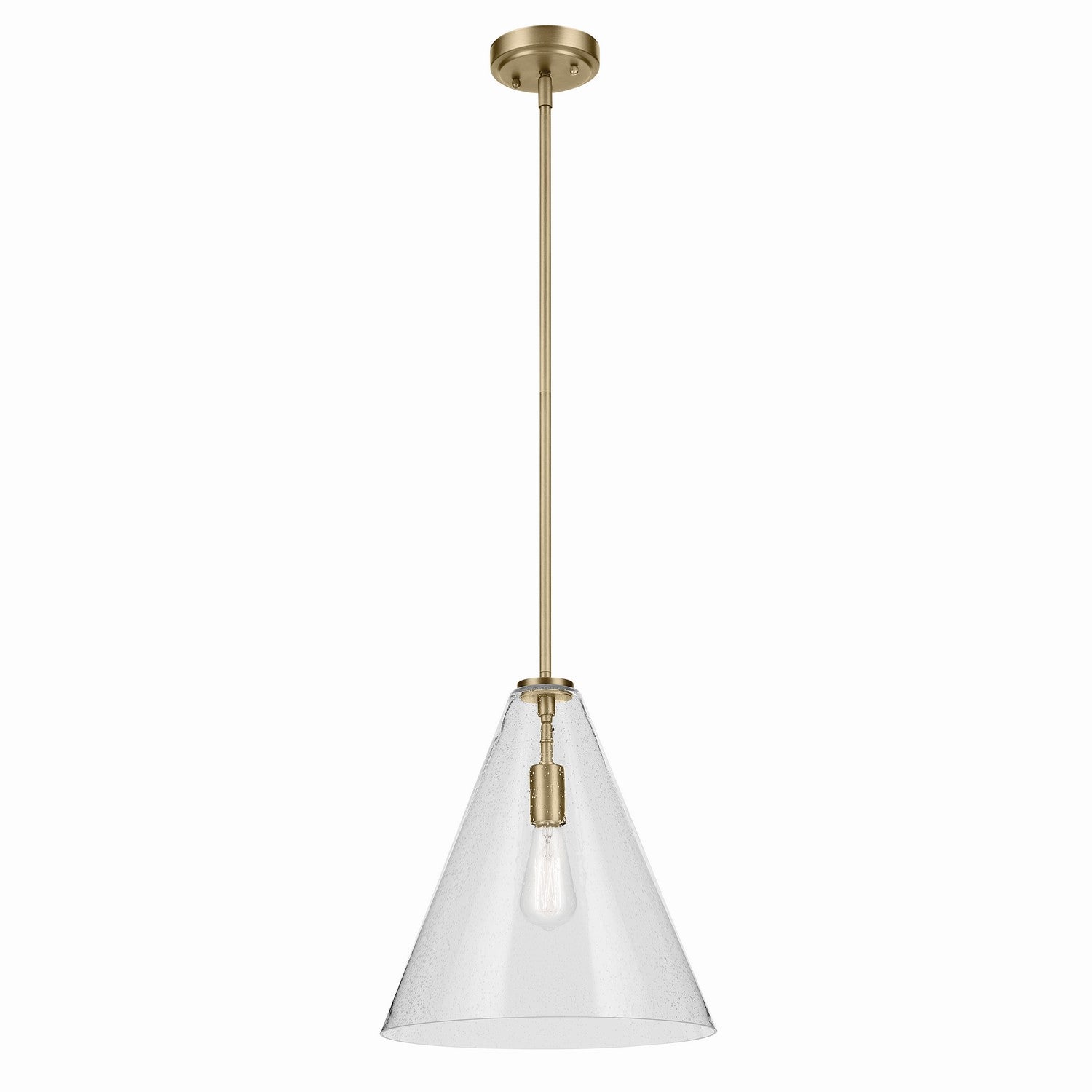 KICHLER 42200NBRCS Everly 15.5" 1-Light Cone Pendant With Clear Seeded Glass In Natural Brass