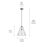 KICHLER 42200NI Everly 15.5" 1-Light Cone Pendant With Clear Glass In Brushed Nickel