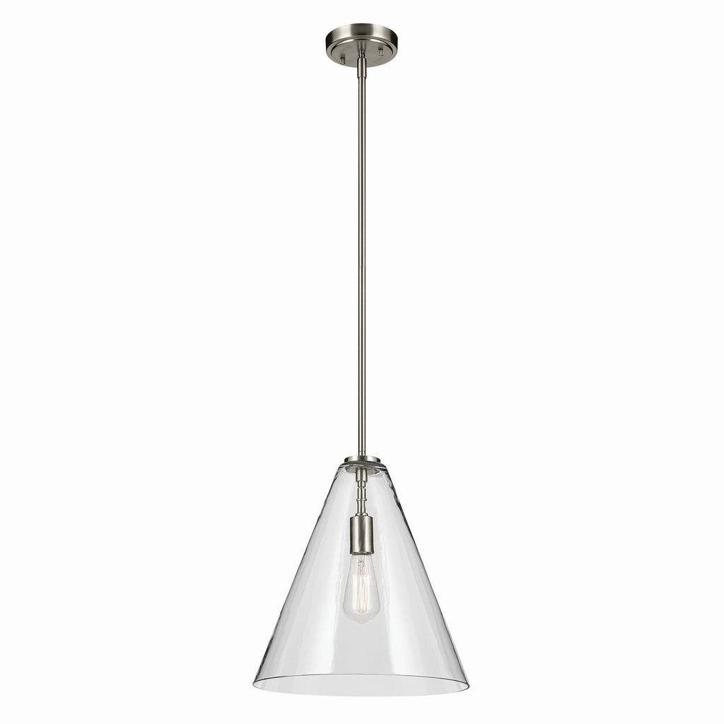 KICHLER 42200NI Everly 15.5" 1-Light Cone Pendant With Clear Glass In Brushed Nickel