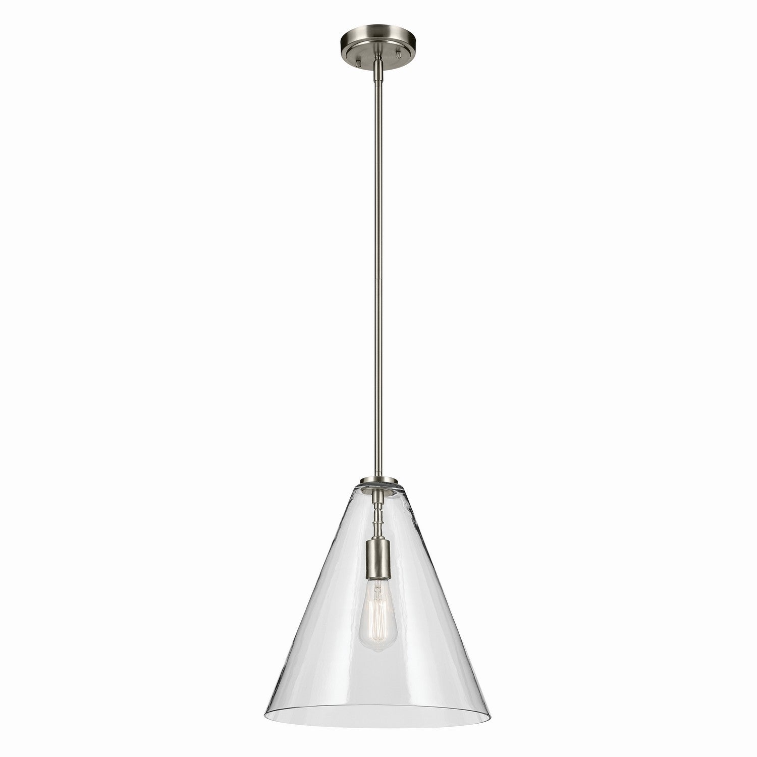 KICHLER 42200NI Everly 15.5" 1-Light Cone Pendant With Clear Glass In Brushed Nickel