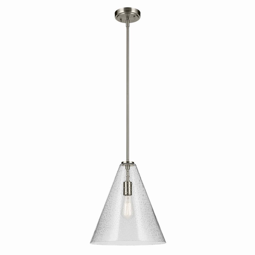 KICHLER 42200NICS Everly 15.5" 1-Light Cone Pendant With Clear Seeded Glass In Brushed Nickel